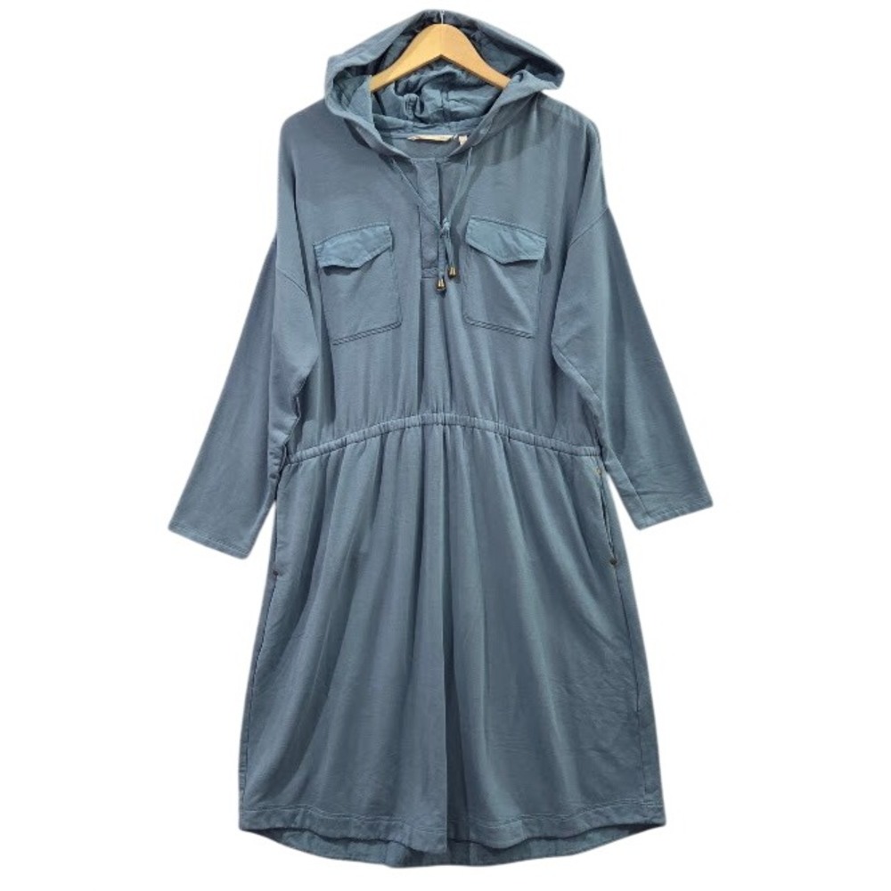 Soft Surroundings Hooded Dress Women's XL Dusty Blue Knee Length Utility Pocket